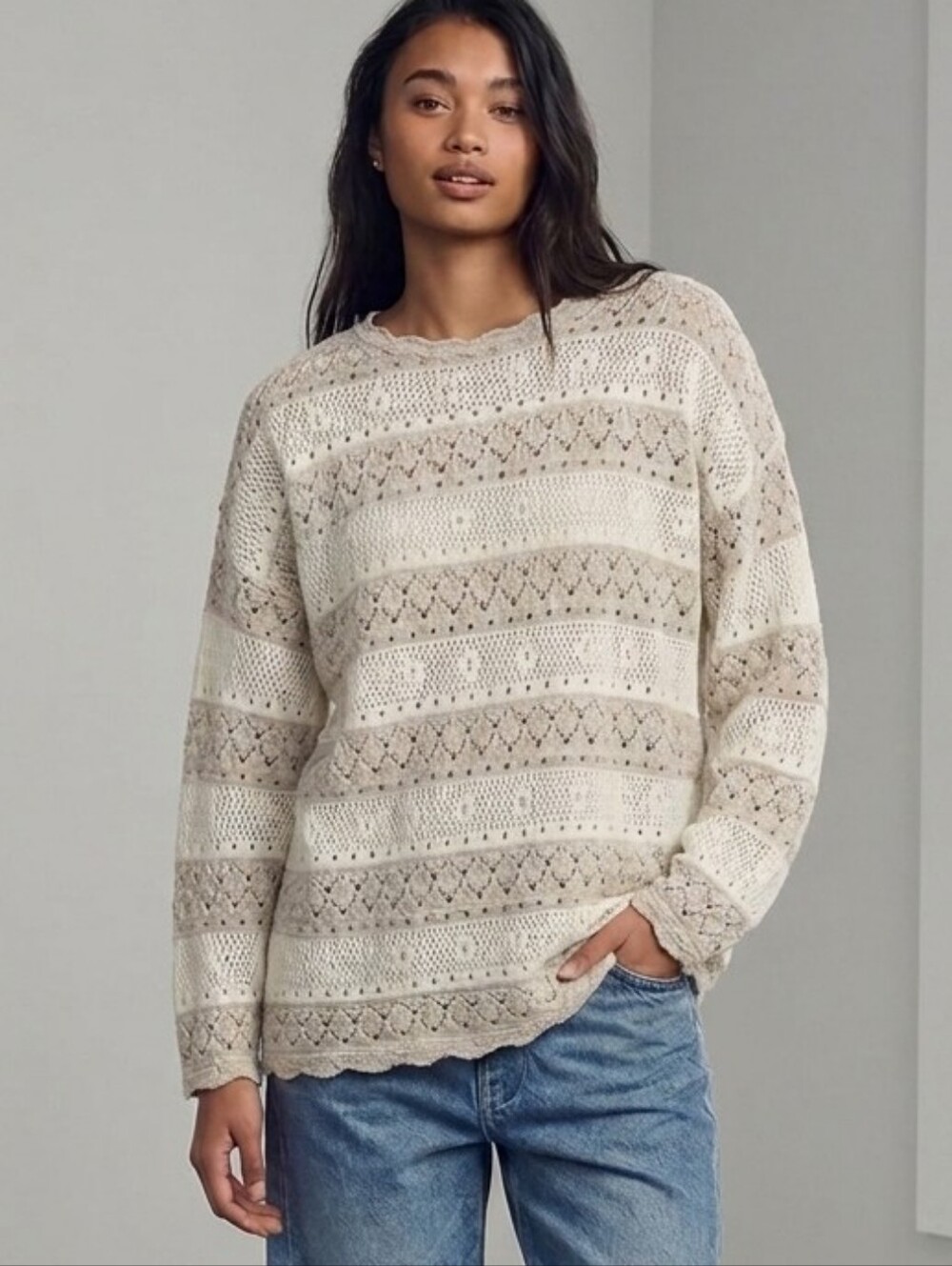 VINTAGE San Francisco cotton blend textured knit see through sweater Medium T6